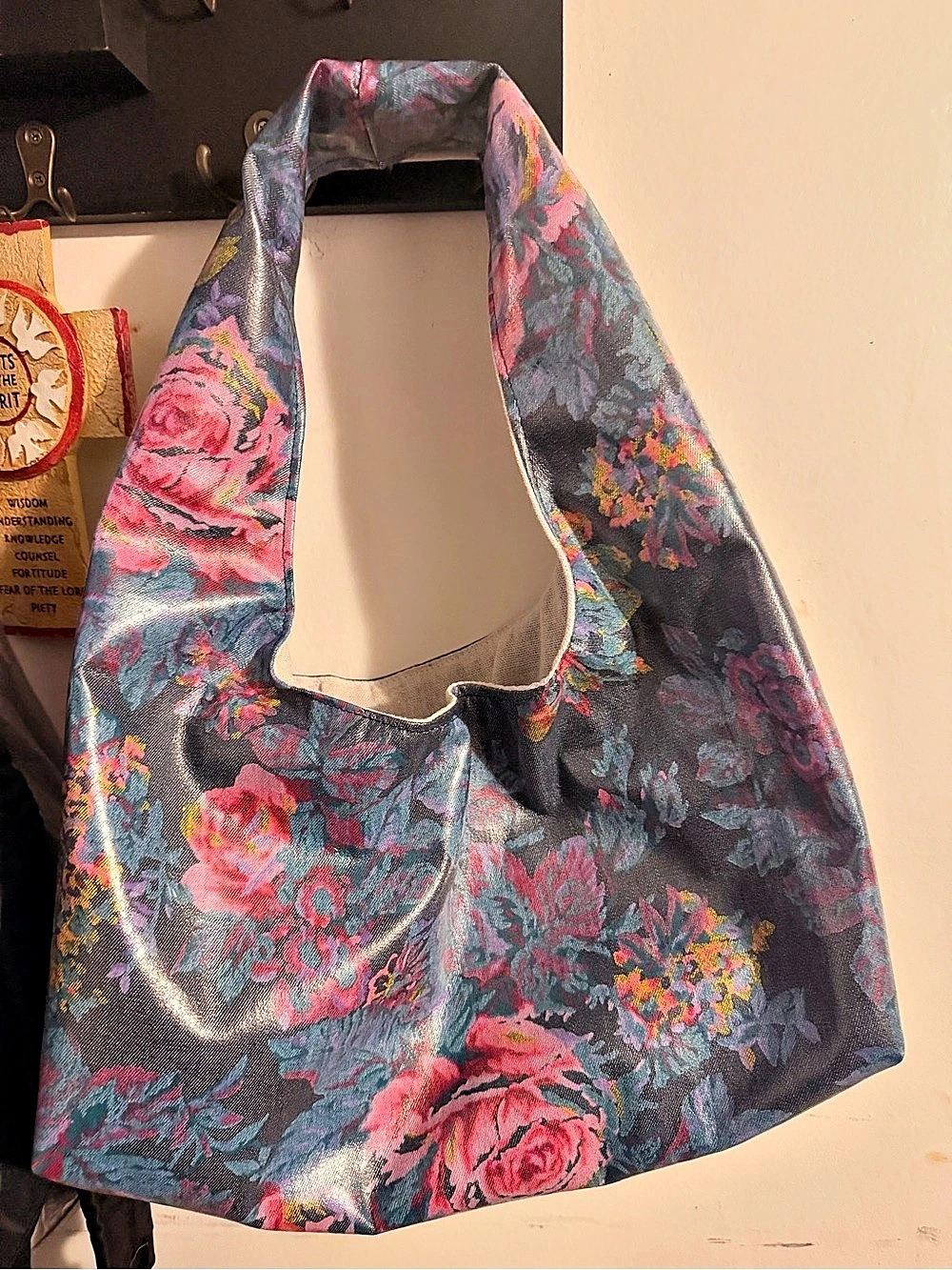 Floral Hobo Bag in Blue & Pink